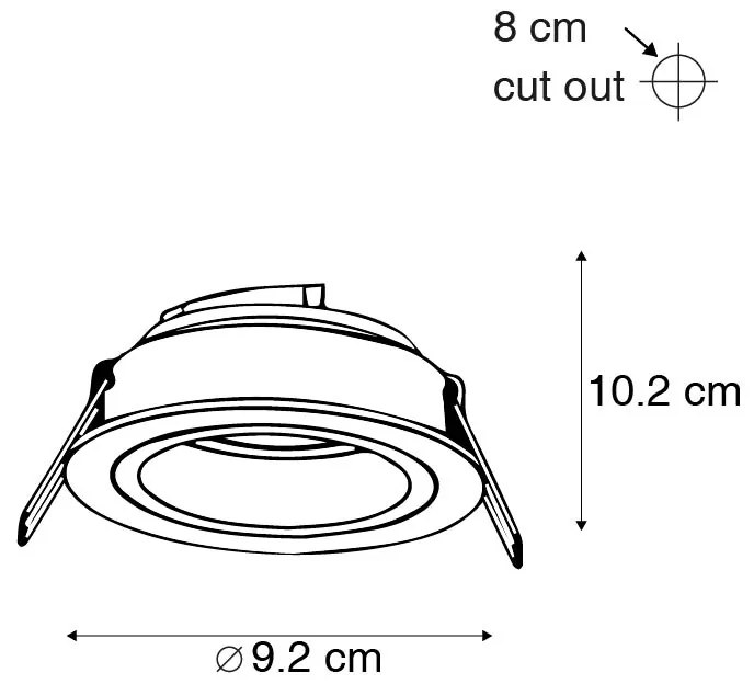 Set van 6 Inbouwspot rond zwart met goud draai- en kantelbaar - Chuck GU10 Binnenverlichting Lamp