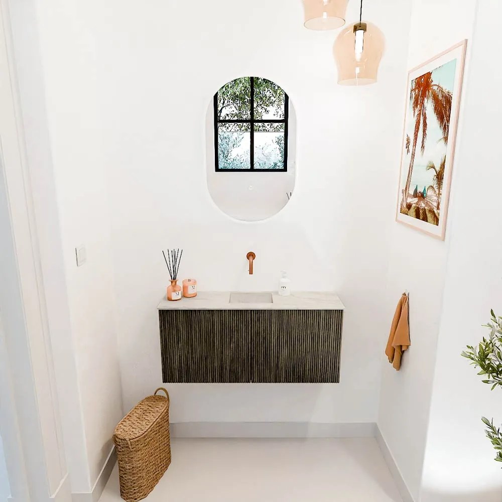 Mondiaz Joya DLux 90cm toiletmeubel shadow met wastafel faye midden zonder kraangat ostra