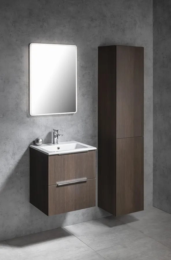 Sapho Cirasa Compact badmeubel 60cm donkerbruin eiken met witte wastafel