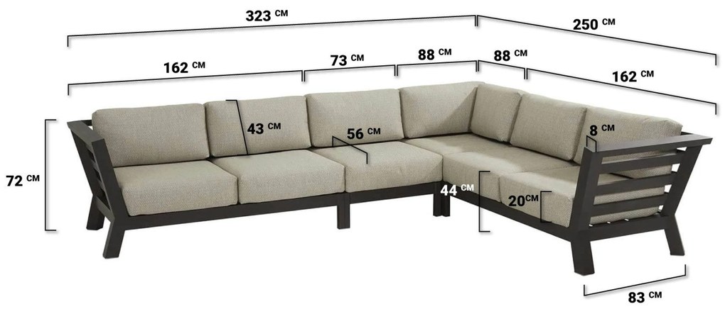 Hoek loungeset 6 personen Aluminium Grijs 4 Seasons Outdoor Meteoro