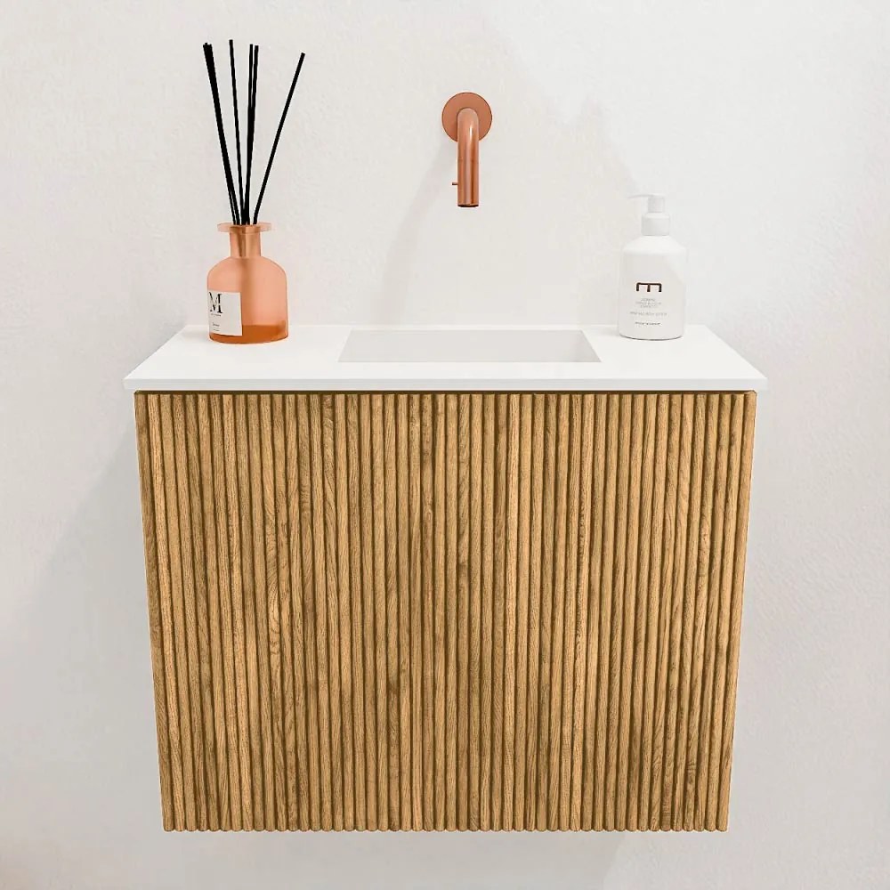 Mondiaz Joya 50cm toiletmeubel oak met wastafel faye rechts zonder kraangat talc
