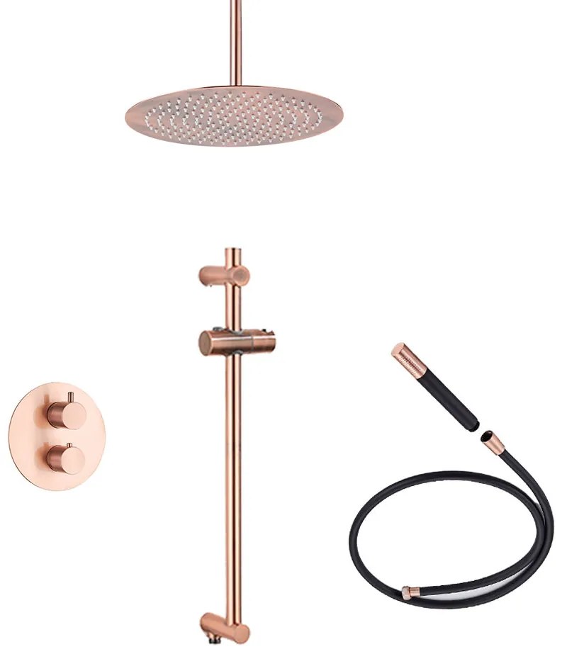 Saniclear Copper Pro inbouw regendouche 20cm rond met plafondarm en glijstang geborsteld koper