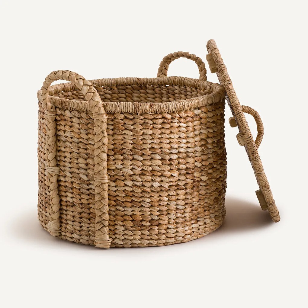 Ronde mand met deksel van waterhyacint 36,5cm Tima