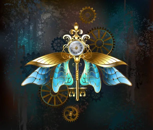 Ilustratie Steampunk key with blue wings, Blackmoon9