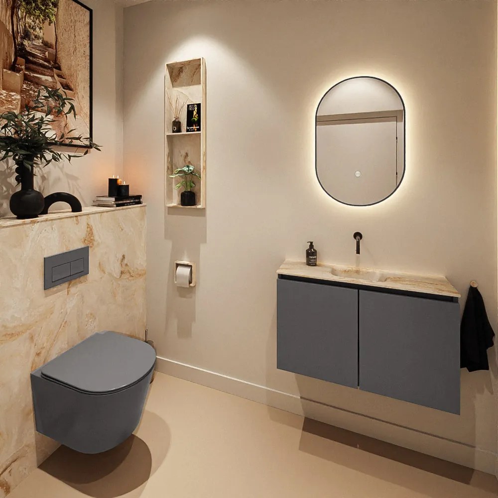 Mondiaz Ture DLux toiletmeubel 80cm dark grey met wastafel frappe midden zonder kraangat