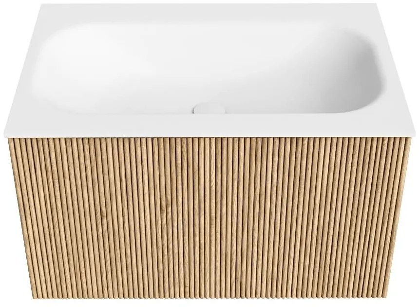 Mondiaz Kurve 70cm badmeubel oak met 1 lade en wastafel big small midden zonder kraangat