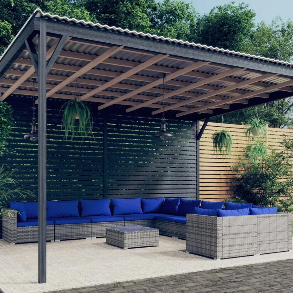 vidaXL 11-delige Loungeset met kussens poly rattan grijs
