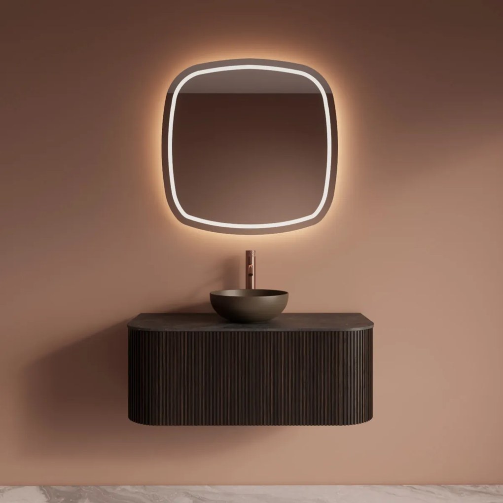 Gliss Design Alluro badmeubel ribbelfront met ronding links/rechts 100cm ebony en zwart leisteen toppaneel