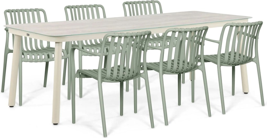 Tuinset 6 personen 220 cm Kunststof Groen Domani Furniture Alba/Tavano