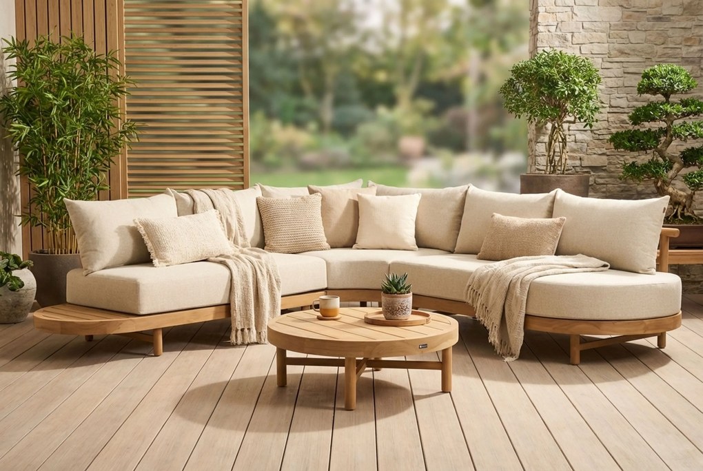 Hoek loungeset 5 personen Teak Old teak greywash Santika Furniture Santika