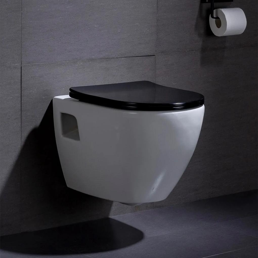 Wandcloset - Hangend Toilet Daley Flatline Zwart - Inbouwtoilet Rimfree WC Pot