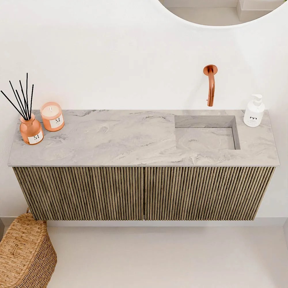 Mondiaz Joya DLux 90cm toiletmeubel dusk met wastafel faye rechts zonder kraangat glace