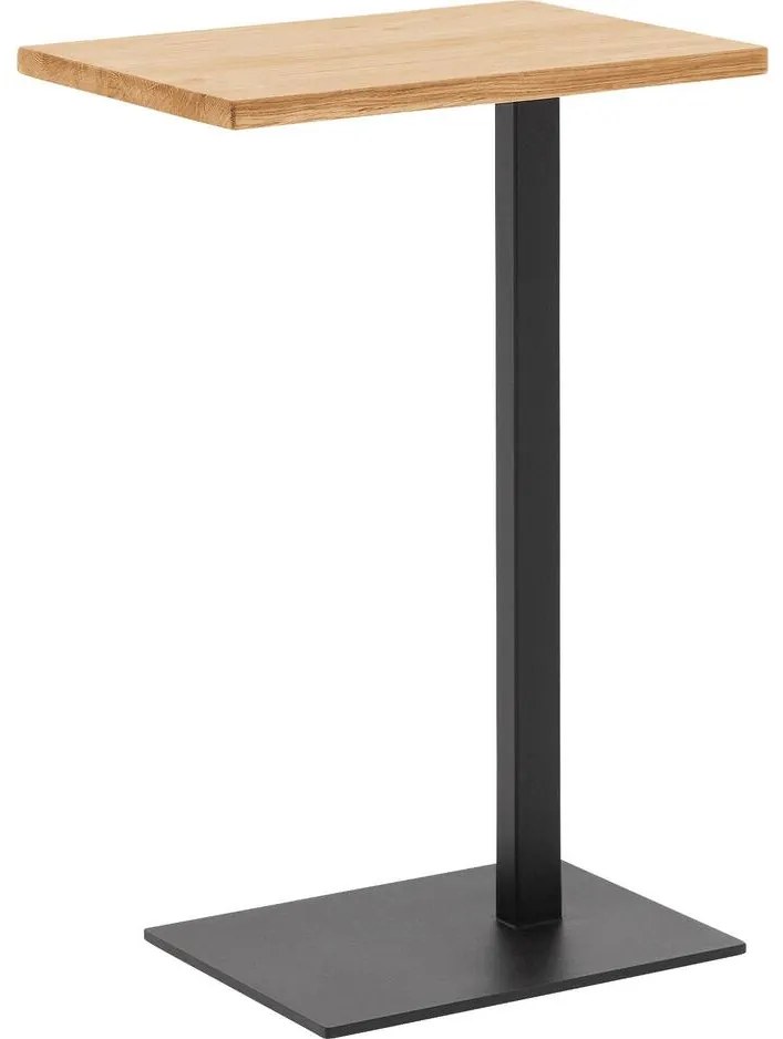 Goossens Nachtkastje Tangel, Voet vierkant metaal ral 9005 zwart, blad massief eik