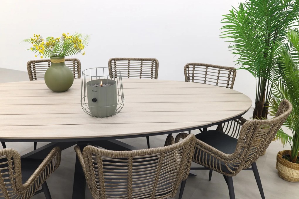 Jasmine Naturel/GI Edison 8-persoons ovale dining tuinset 280x140 cm.