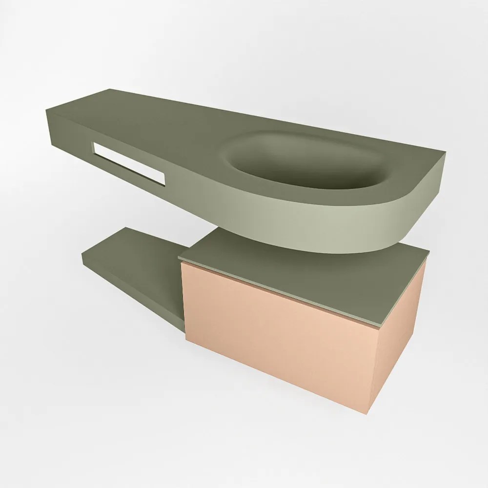 Mondiaz Riva badmeubel 120cm Rosee met 1 lade en wastafel rechts 1 kraangat Army