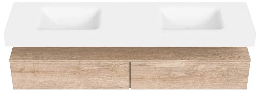 Zaro Alan badmeubel 190cm washed oak 2 lades met vrijhangende wastafel cloud dubbel zonder kraangat talc