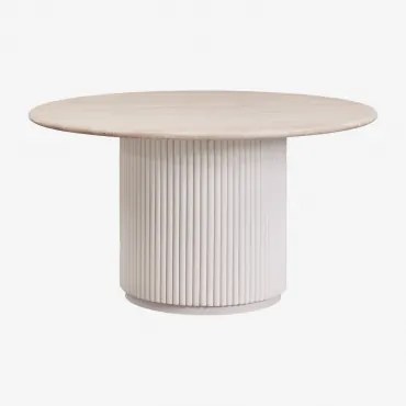 Ronde Eettafel Giselda In Natuursteen En Mangohout Travertine & Ø140 Cm - Sklum