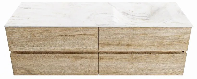 Mondiaz Vica DLux badmeubel 150cm washed oak 4 lades met wastafel ostra rechts 1 kraangat