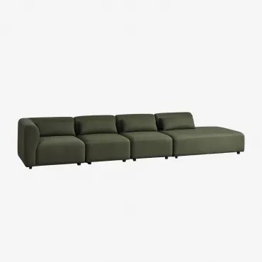 4-delige Modulaire Hoekbank Met Rechter Chaise Longue Fogler Teddystof Saliegroen - Sklum