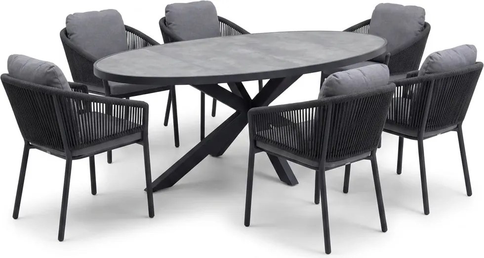 Ohio Joshua dining tuinset 241x116xH74 cm 7 delig antraciet keramiek