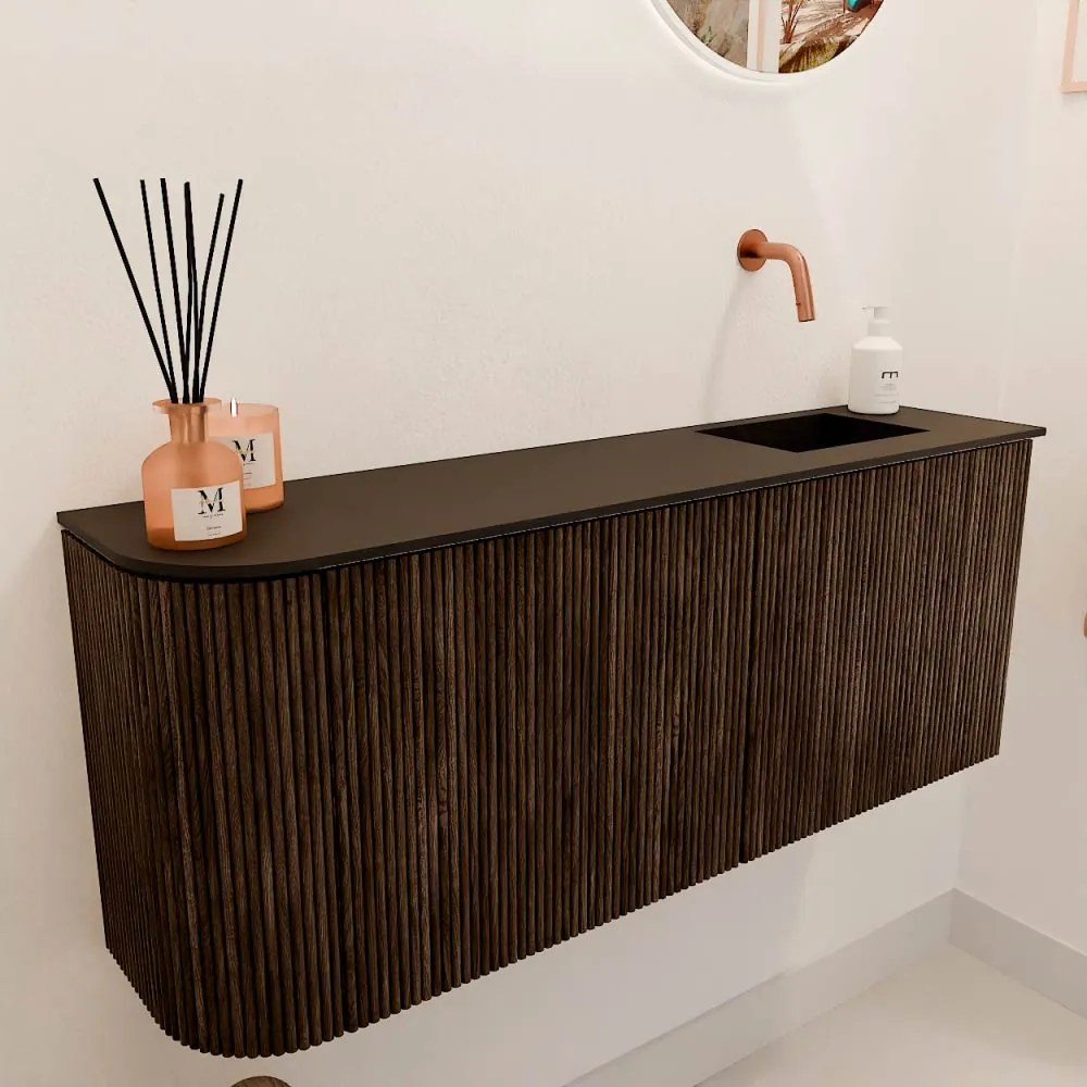 Mondiaz Joya 100cm toiletmeubel ronding links walnut met wastafel faye rechts zonder kraangat urban