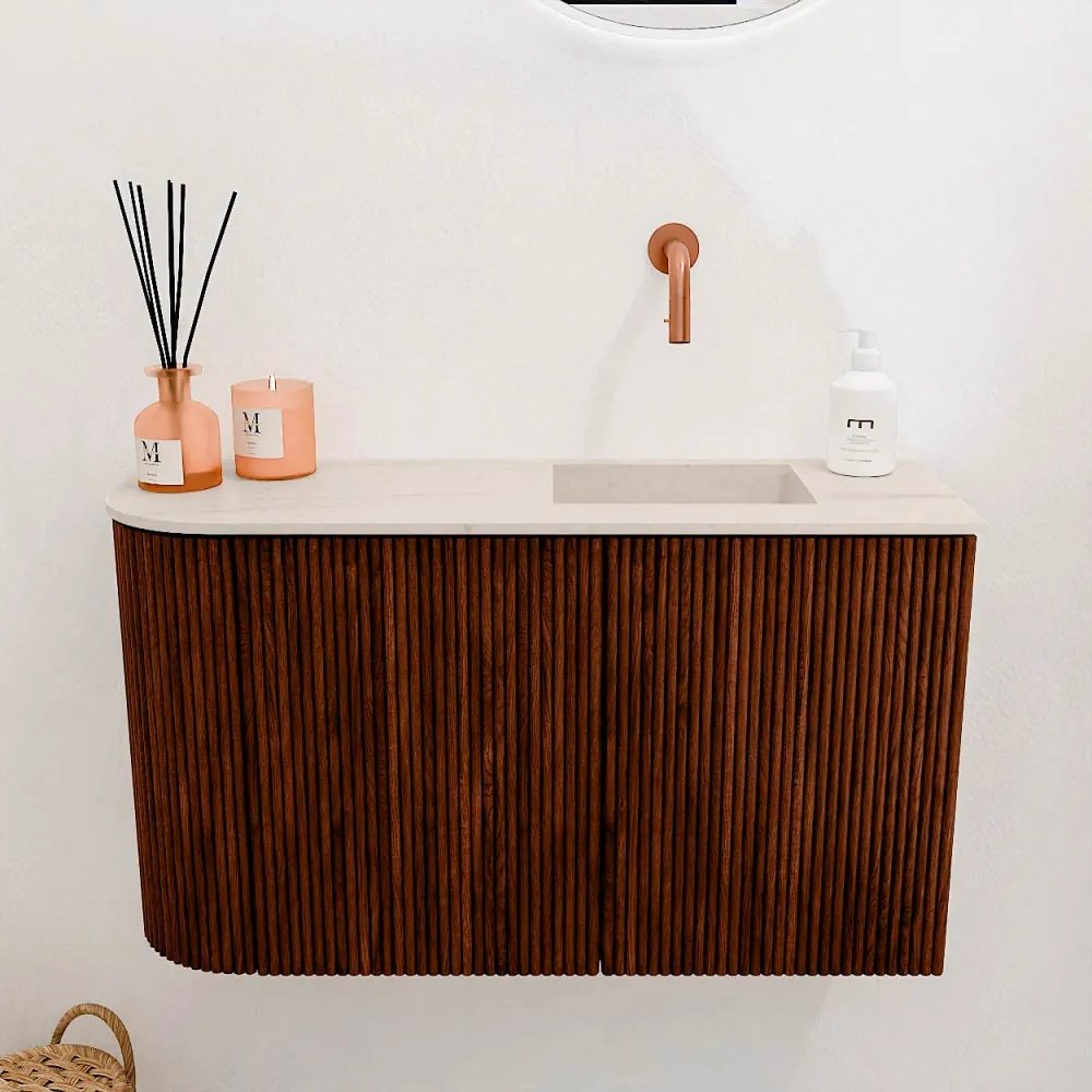 Mondiaz Joya DLux 70cm toiletmeubel ronding links ruby met wastafel faye rechts zonder kraangat meli