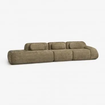 Modulaire Hoekbank Van 3 Delen Met Linker Divan In Vacuüm Verpakte Chenille Merida Chenille Dik Saliegroen - Sklum