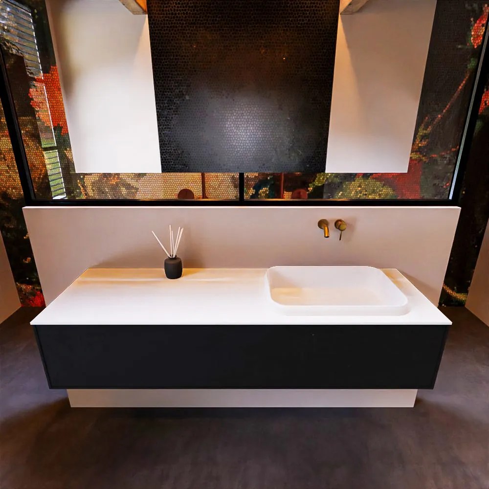 Mondiaz Erin 150cm badmeubel Urban met 1 lade en witte wastafel rechts zonder kraangaten