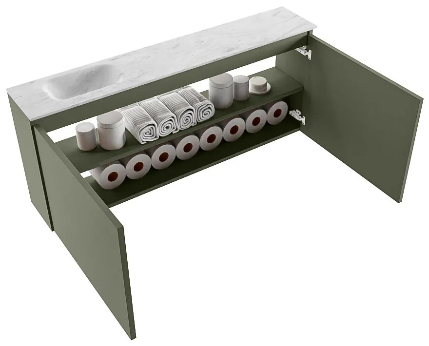 Mondiaz Ture DLux toiletmeubel 120cm army met wastafel opalo links met kraangat