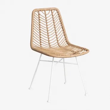 Verpakking Van 4 Gouda Natural Kunststof Rotan Tuinstoelen Natuurlijk & Wit & Geen Kussen - Sklum