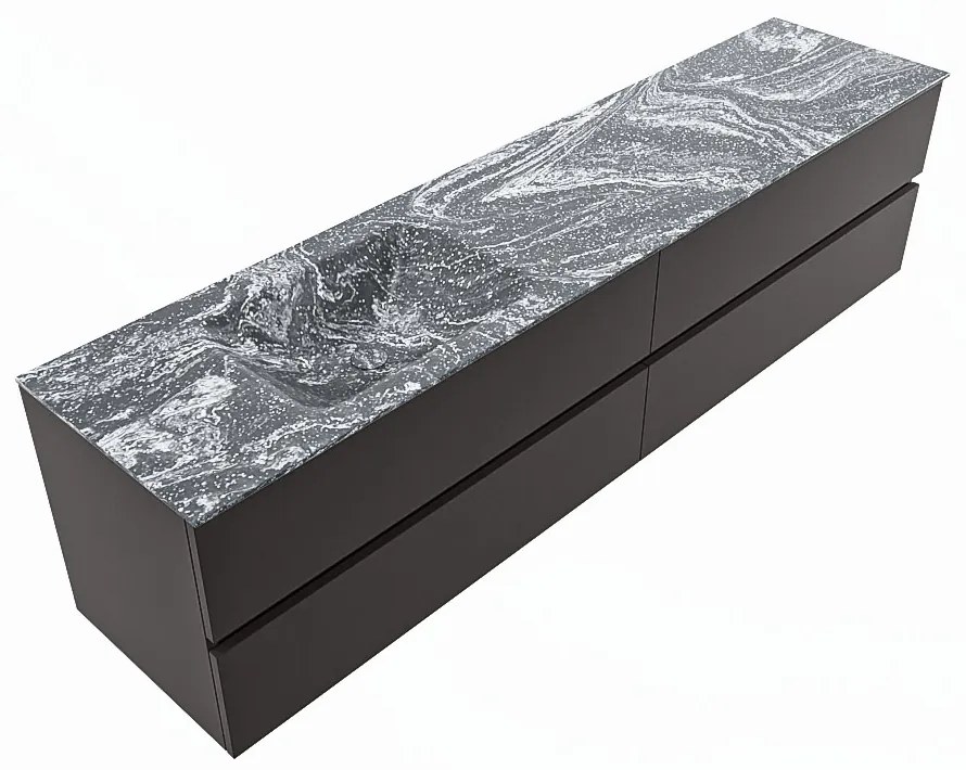 Mondiaz Vica DLux badmeubel 200cm dark grey 4 lades met wastafel lava links 1 kraangat