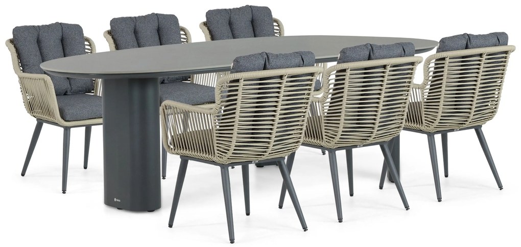 Tuinset 6 personen 240 cm Aluminium/wicker Grijs Coco Custa/Weave