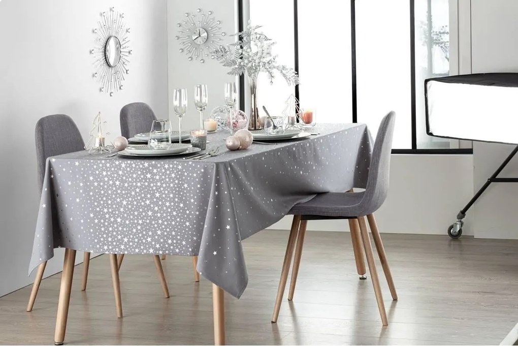 Feeric Tafellaken 140x360 cm – Wit – Katoen – Gouden Sterren – Rechthoekig