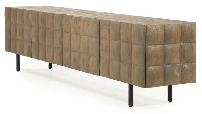 Tv-meubel Mangohout Met Vierkantjes 214 Cm - 214x41.5x54cm.