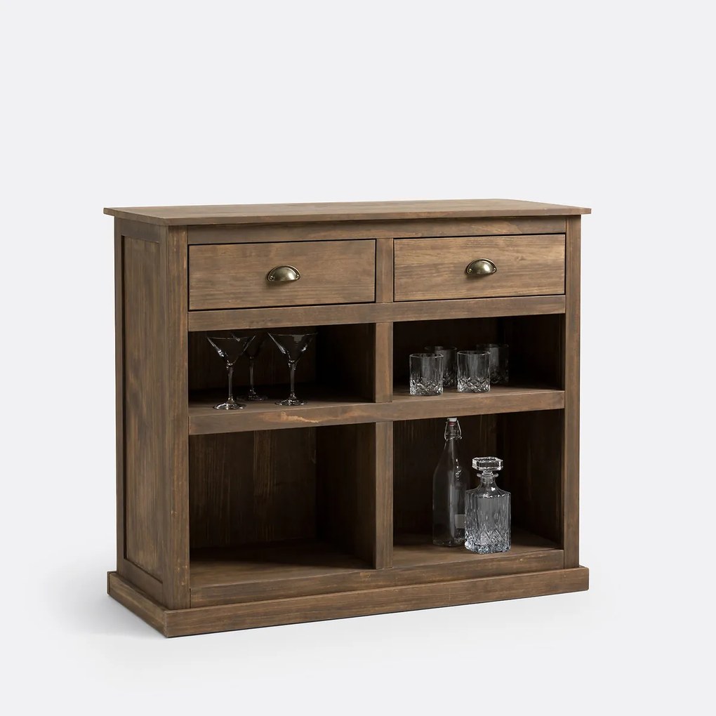 Bar met 2 lades, massief grenen en MDF, Lunja