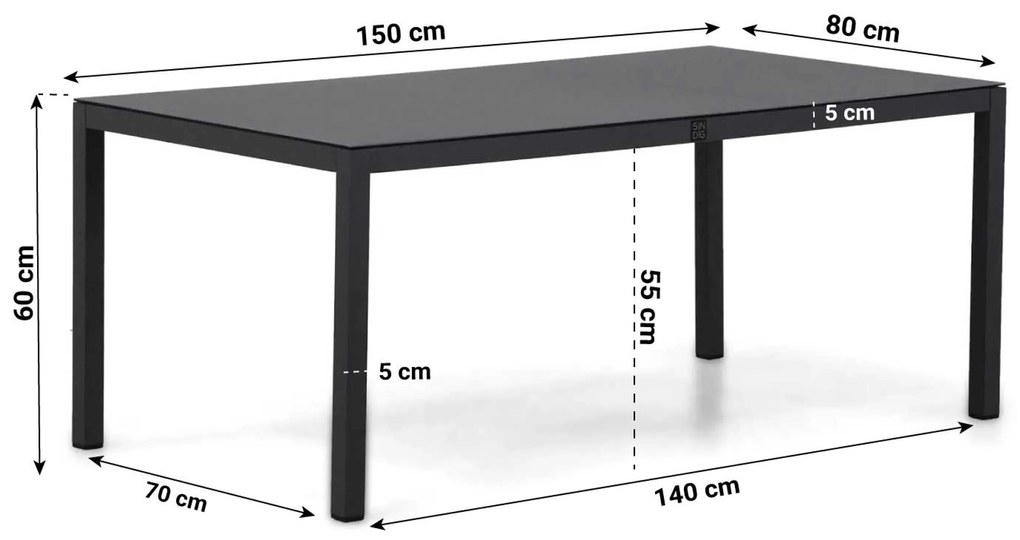Lounge Dining Tuintafel rechthoekig  Aluminium/Ceramic glass Grijs Venice