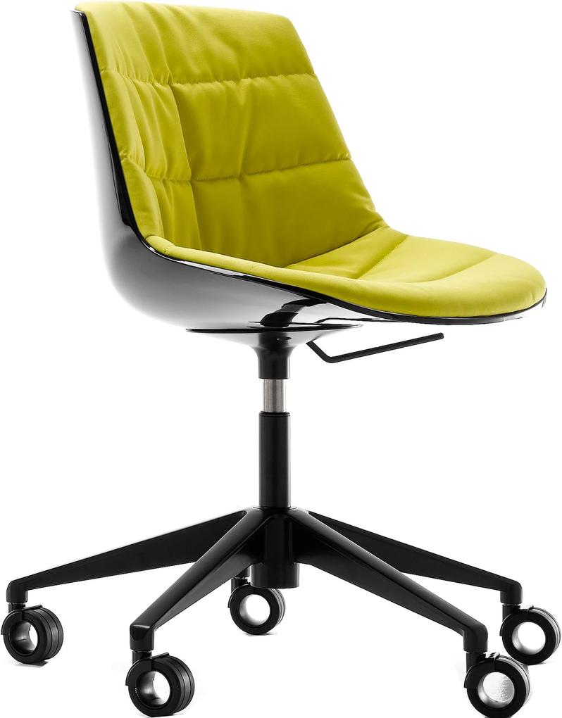 MDF Italia Flow Chair gestoffeerde bureaustoel zwarte kuip grijs frame Gin lichtgroen