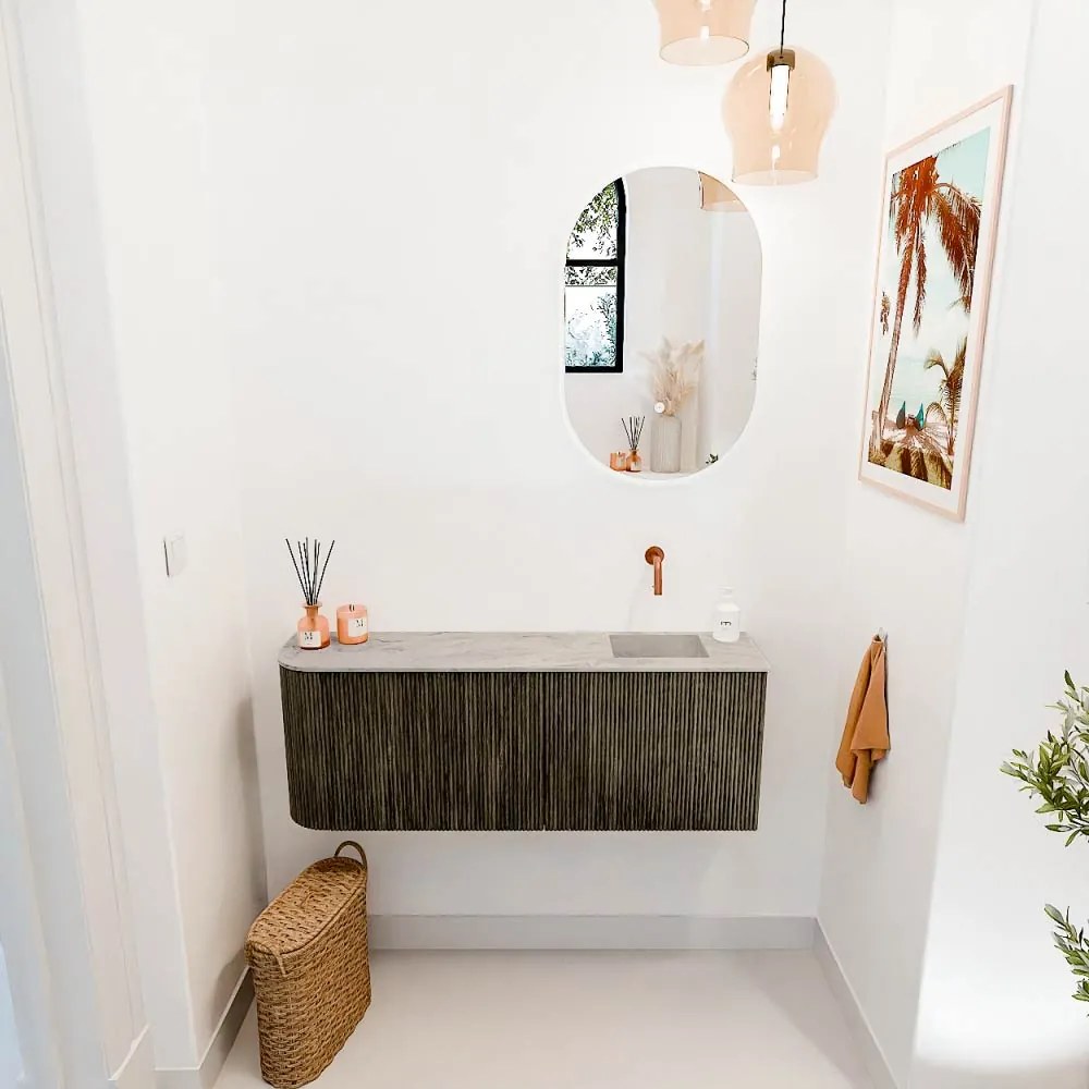 Mondiaz Joya DLux 110cm toiletmeubel ronding links shadow met wastafel faye rechts zonder kraangat glace