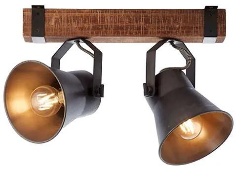 Indra 2-lichts Plafondlamp Industrieel | Vauni Lights | Hout & Metaal | Bruin & Zwart   | Cavetown
