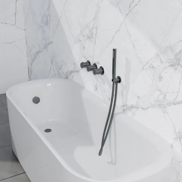 Fortifura Nebbio Badcombinatie-set - thermostaatkraan - wandaansluitbocht met handdouchehouder - metalen doucheslang - staaf handdouche - badvulcombinatie - geborsteld gunmetal PVD SW1183068 SW1183076 SW1183081 SW766536 SW706207 SW