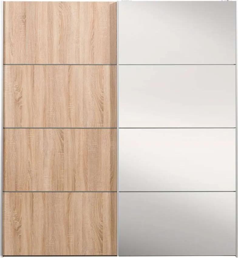 Schuifdeurkast Verona wit - grijs eiken/spiegel - 200x182x64 cm - Leen Bakker