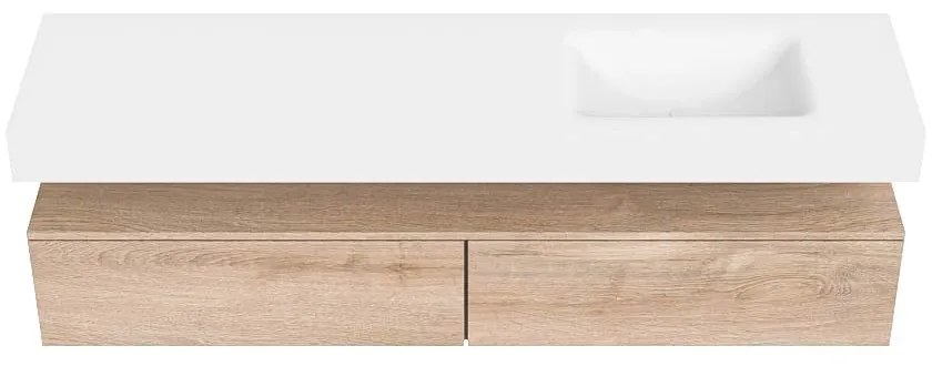 Zaro Alan badmeubel 180cm washed oak 2 lades met vrijhangende wastafel cloud rechts zonder kraangat talc