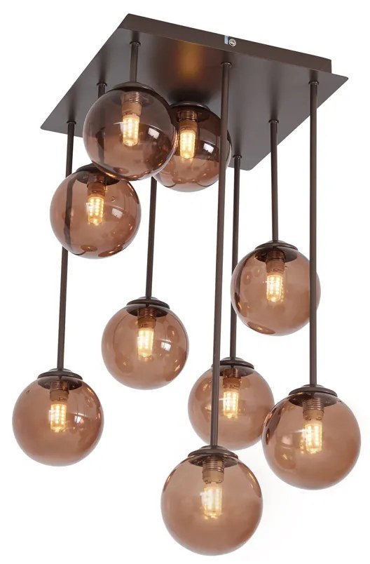 Design plafondlamp brons met brons glas 9-lichts - Athens Design G9 bol / globe / rond vierkant Binnenverlichting Lamp