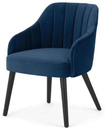 Boltan pleated dining chair, blauw velvet en zwart wood legs