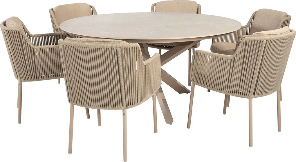 4 Seasons Bernini tuinset 7-delig - Prado tuintafel Ø160 cm - ceramic sabbia latte