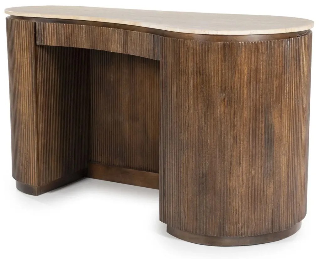 Eleonora Mari Travertin Bureau Met Ribbel Hout - 129 X 60cm.