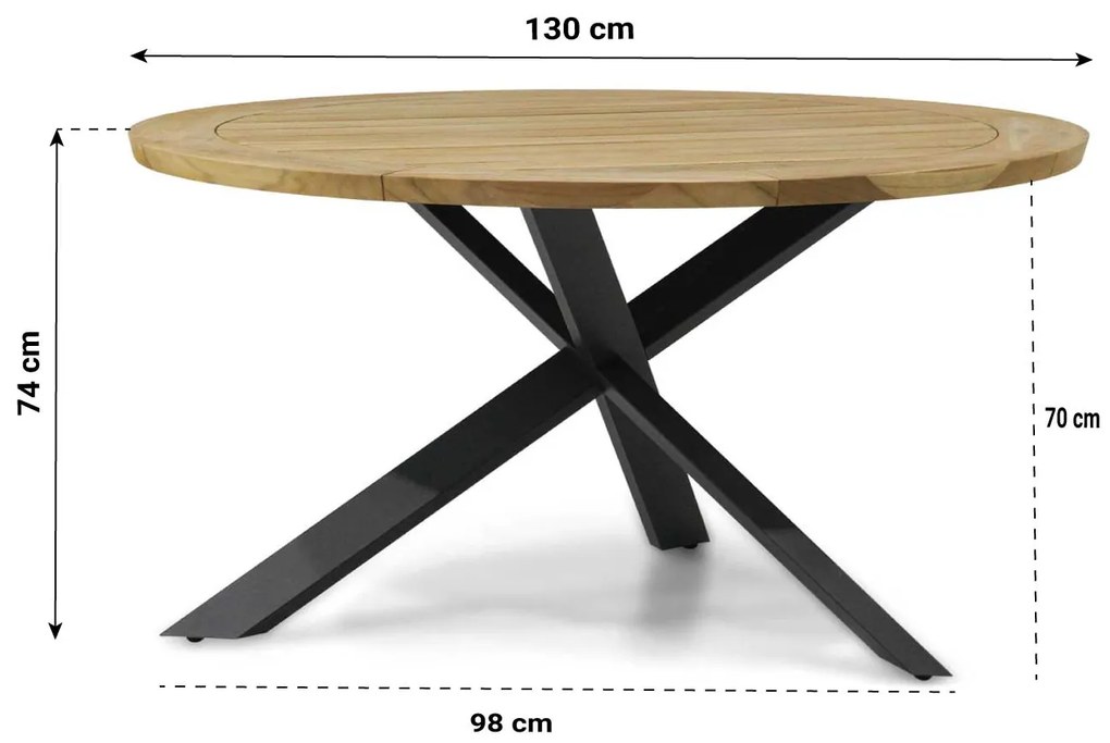 Tuinset Ronde Tuintafel 4 personen  Teak/Rope Taupe  4 Seasons Outdoor Puccini/Prado