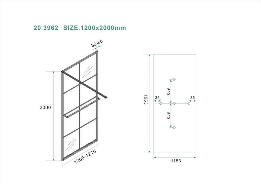 Mueller Black inloopdouche 120x200cm met zwarte profielen en handdoekhouder