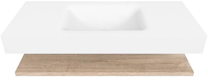 Zaro Alan badmeubel 110cm met planchet washed oak en vrijhangende wastafel cloud midden zonder kraangat talc
