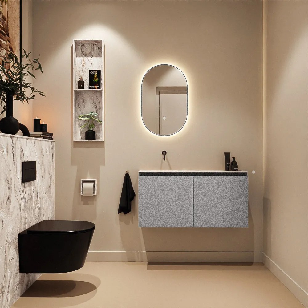 Mondiaz Ture DLux toiletmeubel 100cm plata met wastafel glace links zonder kraangat